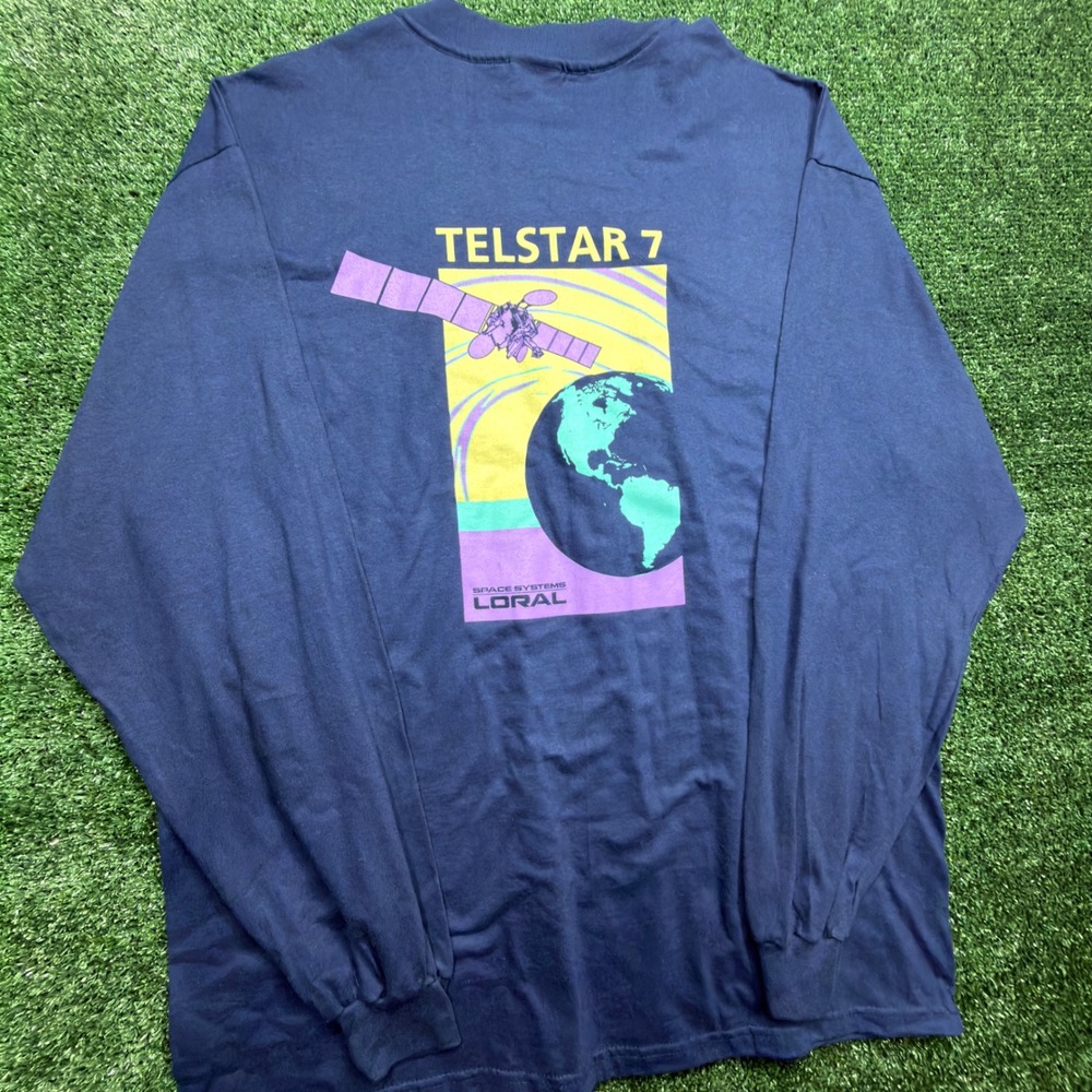 Vintage Hanes Beefy-T Telstar 7 Space Systems Loral Long Sleeve Shirt Navy XL